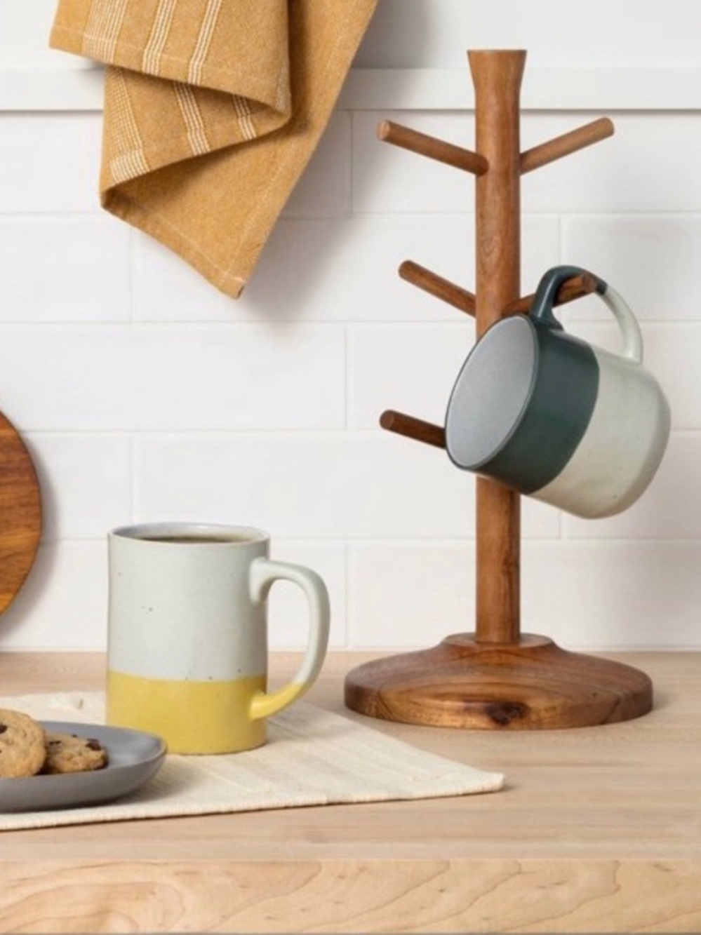 Hearth & Hand with Magnolia Wood Mug Tree Wooden Stand for 6 Mugs NEW